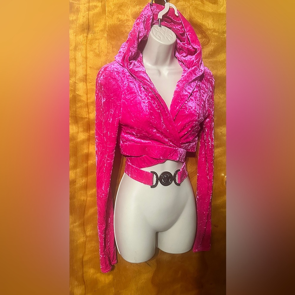 Versace Biggie Medusa cropped velvet hoodie size 42 New with tags - Picture 4 of 10